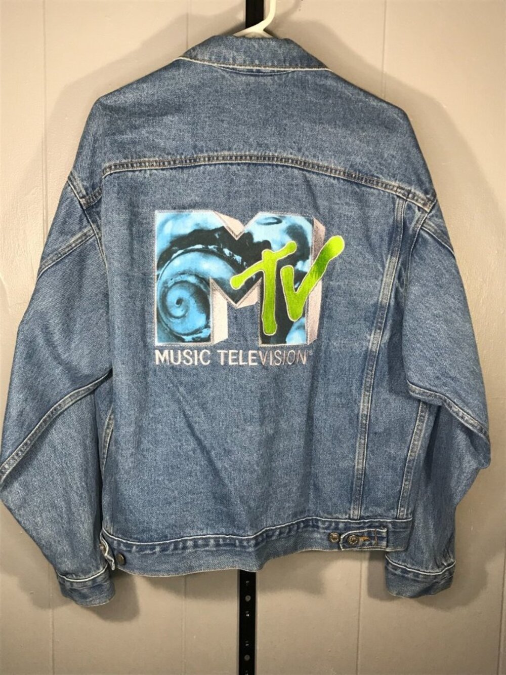 Vintage MTV Music Television Viacom Denim Embroidered Trucker Jacket Lg Made USA